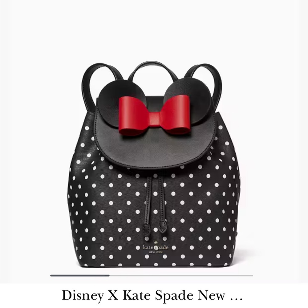 Kate Spade Black Polka Dot Backpack with Red Bow